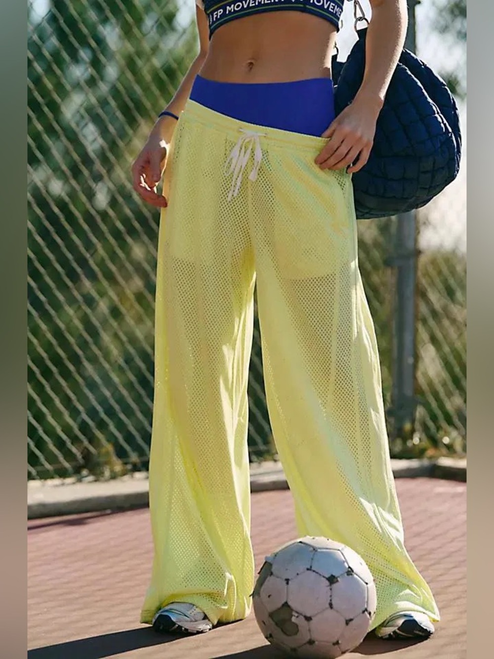 Free People FP Movement  Overtime Wide Leg Mesh Yellow Sour Citrus Pants Medium